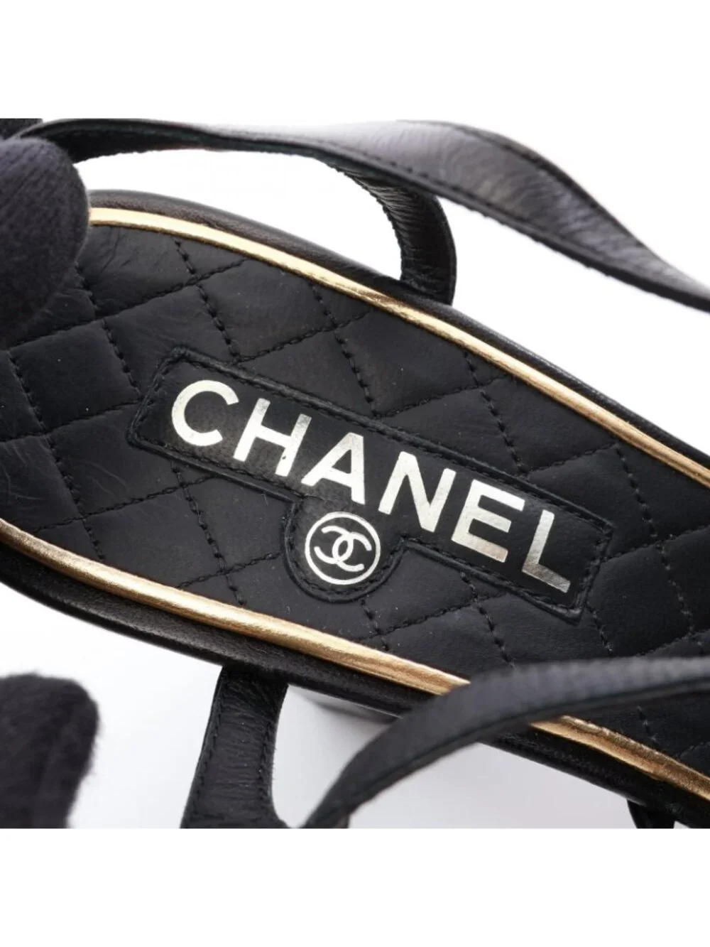 Chanel Sandals CC Logo Ribbon Leather